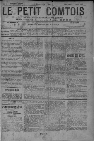 01/08/1883 - Le petit comtois [Texte imprimé] : journal républicain démocratique quotidien