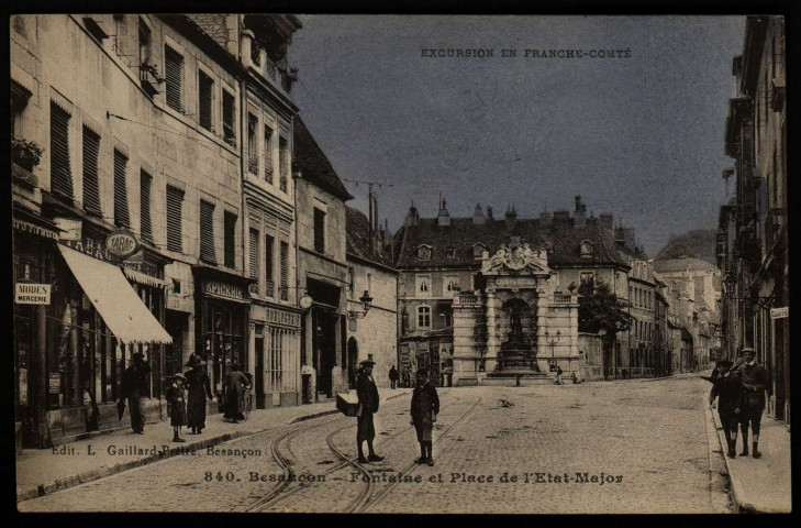 Besançon - Besançon - Fontaine et Place de l'Etat-Major. [image fixe] , Besançon : Edit. L. Gaillard-Prêtre-Besançon, 1912/1915