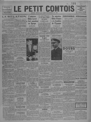 25/10/1940 - Le petit comtois [Texte imprimé] : journal républicain démocratique quotidien