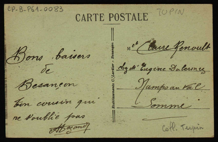 Besançon - Avenue Carnot. Rue de la Mouillère et Fort Brégille [image fixe] , Besançon : Etablissements C. Lardier ; C.L.B, 1915/1930