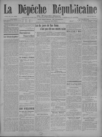 29/04/1920 - La Dépêche républicaine de Franche-Comté [Texte imprimé]