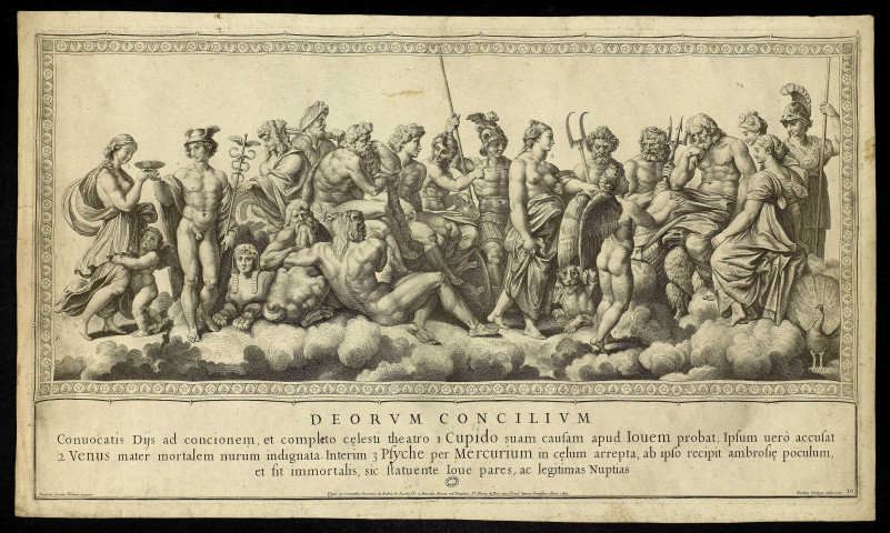 Deorum concilium [image fixe] / Raphael Sanctius Urbinas inventor. Nicolaus Dirigny Gall. delin et inc , 1693