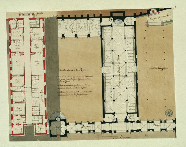 Palais du prince-évêque de Bâle à Porrentruy. Plan des écuries et remises / Pierre-Adrien Pâris , [S.l.] : [P.-A. Pâris], [1700-1800]