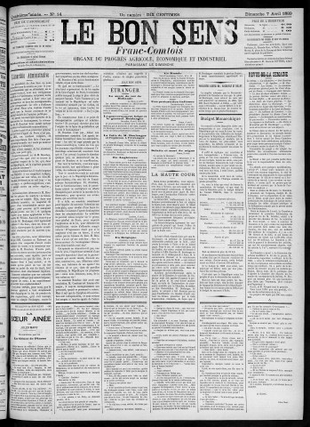 07/04/1889 - Organe du progrès agricole, économique et industriel, paraissant le dimanche [Texte imprimé] / . I