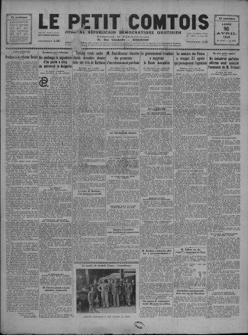 16/04/1934 - Le petit comtois [Texte imprimé] : journal républicain démocratique quotidien