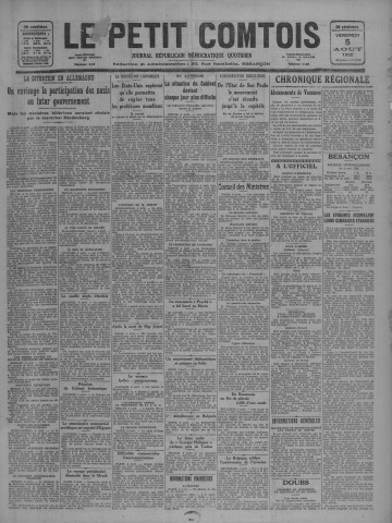 05/08/1932 - Le petit comtois [Texte imprimé] : journal républicain démocratique quotidien