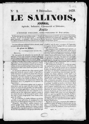 08/12/1839 - Le Salinois [Texte imprimé] : journal agricole, industriel, commercial et littéraire, feuille d'annonces judiciaires, extrajudiciaires et avis divers