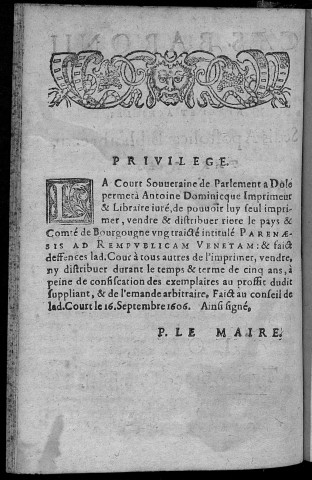 Caes. Baronii S. R. E. presbyteri card. tit. ss. Nerei et Achillei sedis apostolicae bibliothecarii Parenaesis ad Rempublicam Venetam