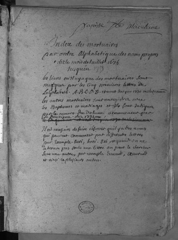 Paroisse Sainte Madeleine : Tables alphabétiques des décès de 1674 à 1758
