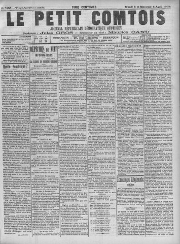 05/04/1904 - Le petit comtois [Texte imprimé] : journal républicain démocratique quotidien