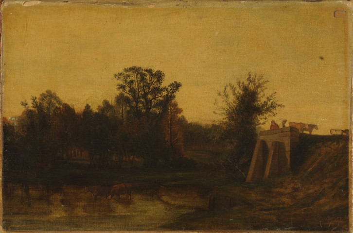 Paysage avec rivière et vaches