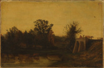 Paysage avec rivière et vaches