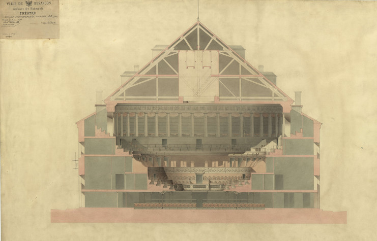 Coupe transversale du théâtre avant son incendie en 1958, 1875 (2Fi1107)