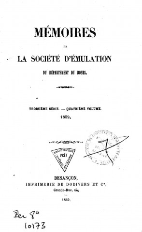 01/01/1859 - Mémoires de la Société d'émulation du Doubs [Texte imprimé]