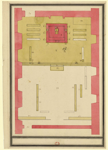 Versailles [Dessin] : lit de justice et salle des Notables : plan d'un lit de justice à Versailles , 1750/1799