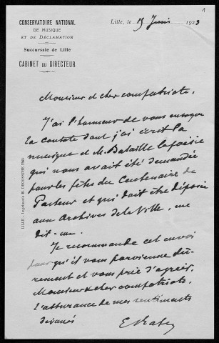 Ms Z 773 - Emile Ratez. Hymne à la gloire de Pasteur. 1922