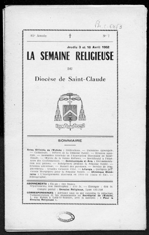 03/04/1952 - La Semaine religieuse du diocèse de Saint-Claude [Texte imprimé]