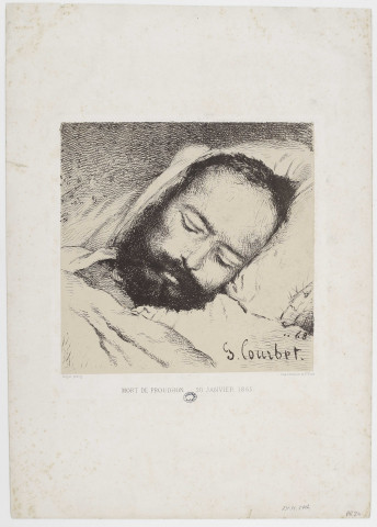 Mort de Proudhon - 20 janvier 1865 [image fixe] / G. Courbet  ; Carjat photog. , Paris : Imp. Lemercier et Cie, 1865