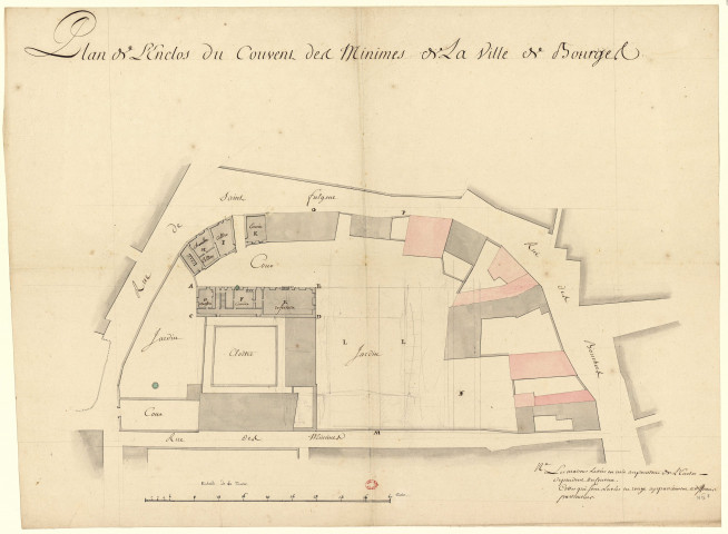 Plan de l'enclos du couvent des Minimes dans la ville de Bourges [Dessin] / [Pierre-Adrien Pâris] , 1750/1799