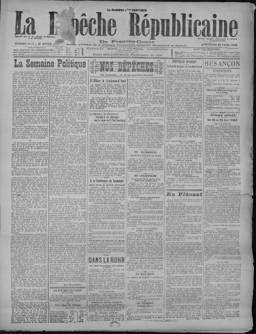 29/04/1923 - La Dépêche républicaine de Franche-Comté [Texte imprimé]