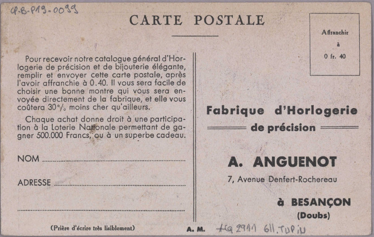 Manufacture d'Horlogerie (Ancien Etablissement Benoit) A. Anguenot, Besançon [image fixe] , 1904/1930