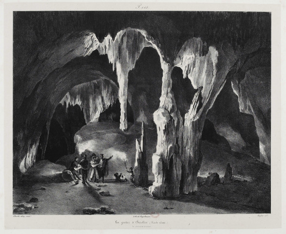 Les Grottes d'Osselles (Franche-Comté) [image fixe] : la chaire à precher / Charlet 1829 sculpt., Taylor del.  ; lith: de Engelmann , 1829