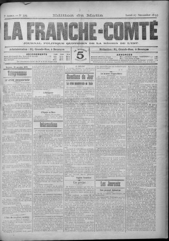 27/11/1893 - La Franche-Comté : journal politique de la région de l'Est