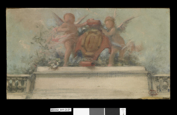 Etude de panneau décoratif avec l'initiale C inscrite dans un médaillon