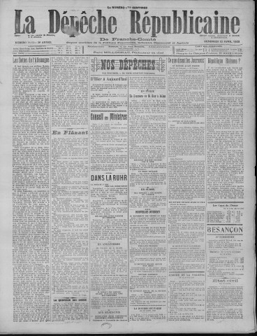 13/04/1923 - La Dépêche républicaine de Franche-Comté [Texte imprimé]