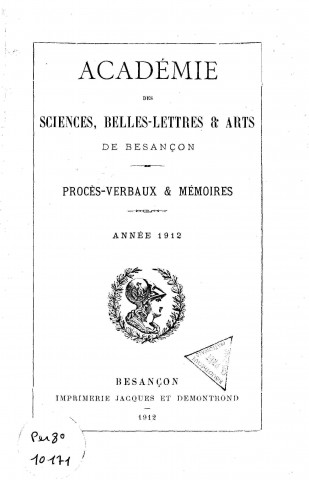 01/01/1912 - Procès verbaux et mémoires [Texte imprimé] /