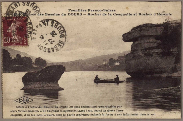 Frontière franco-suisse - Entrée des bassins du Doubs, rocher de la Casquette et rocher d'Hercule.
