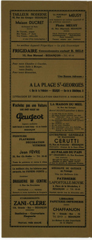 Cinémas de Besançon. - Cinéma "Le Central" rue des Granges, projet de construction d'un comptoir de bar : plans (1925). Cinéma de l'Union, programme pour la semaine du 11 au 14 mai 1939 (1939).