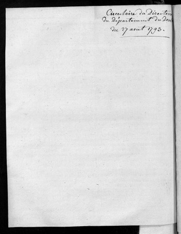 Le Directoire du département du Doubs aux administrateurs du district... Besançon, le 27 Août 1793
