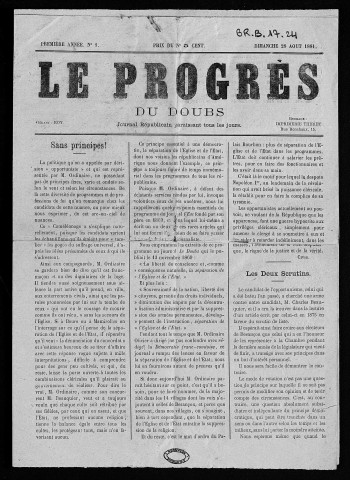 28/08/1881 - Le Progrès du Doubs : journal républicain paraissant tous les jours : 1881, n° 1, 2, 4 à 9