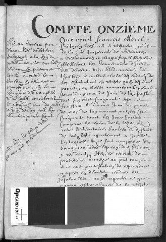 Comptes de la Ville de Besançon, recettes et dépenses, Compte de François Morel (1er juin 1657 - 31 mai 1658)