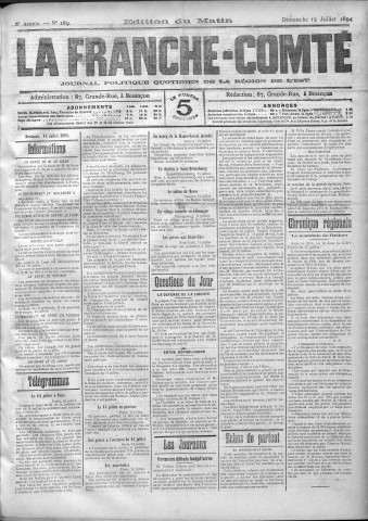 15/07/1894 - La Franche-Comté : journal politique de la région de l'Est