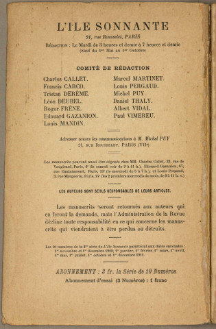 12/1911 - L'Ile sonnante : petite revue des lettres
