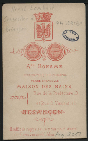 Boname, Alfred. Henri Lombart, conseiller à Briançon