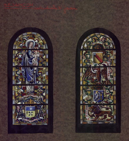 [Deux projets de vitraux pour la cathédrale Saint-Jean de Besançon] [dessin] / [par Jacques Gruber] , [S.l.] : [J. Gruber], [vers 1925]