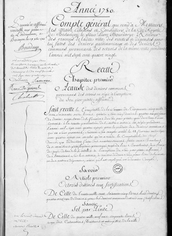 Comptes de la Ville de Besançon, recettes et dépenses, Compte de Pierre Bourdarye (1780)