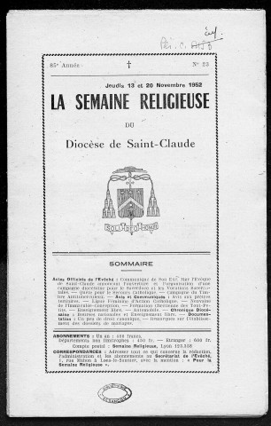 13/11/1952 - La Semaine religieuse du diocèse de Saint-Claude [Texte imprimé]