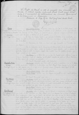 Registre des délibérations du Conseil municipal, avec table alphabétique, du 10 août 1937 au 8 juin 1939