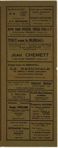 Cinémas de Besançon. - Cinéma "Le Central" rue des Granges, projet de construction d'un comptoir de bar : plans (1925). Cinéma de l'Union, programme pour la semaine du 11 au 14 mai 1939 (1939).