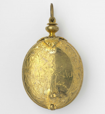 1951.25.1 – Anonyme, boîte de montre, 4e quart du 16e siècle, cuivre doré et gravé