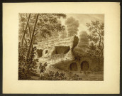 [Environs de Dole]. Roches creusées de grottes et vestiges d'arches au bord d'une étendue d'eau, en forêt / Armand Marquiset , [S.l.] : [A. Marquiset], [s.d.]