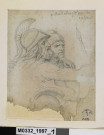Guerrier grec aveugle, vu en buste, appuyé sur un Ilote, extrémité d'une lance et casque (recto) ; étude d'un groupe d'hommes (verso)