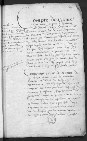 Comptes de la Ville de Besançon, recettes et dépenses, Compte de Jacques Chevannay des Daniels (1er juin 1630 - 31 mai 1631)
