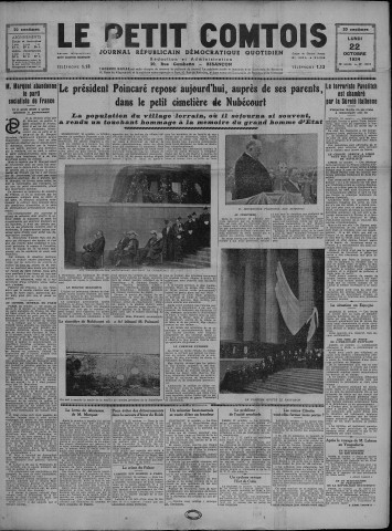 22/10/1934 - Le petit comtois [Texte imprimé] : journal républicain démocratique quotidien