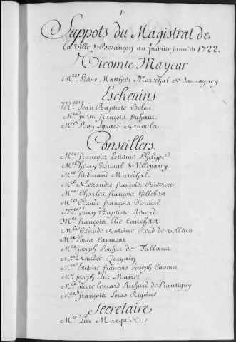 Registre des délibérations municipales 1er janvier - 31 décembre 1722