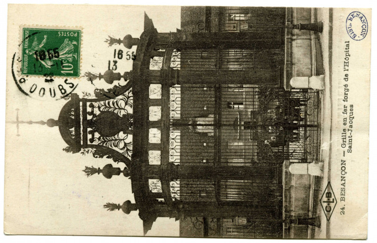 Besançon - Besançon - Grille en fer forgé de l'Hôpital Saint-Jacques. [image fixe] , Besançon : Etablissements C. Lardier - Besançon., 1914/1922